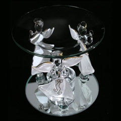 Glass Triple Angel Oil Burner, White/Gold